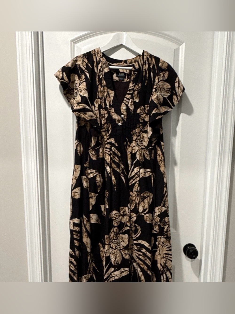 Maeve Black and Beige Botanical Midi Dress